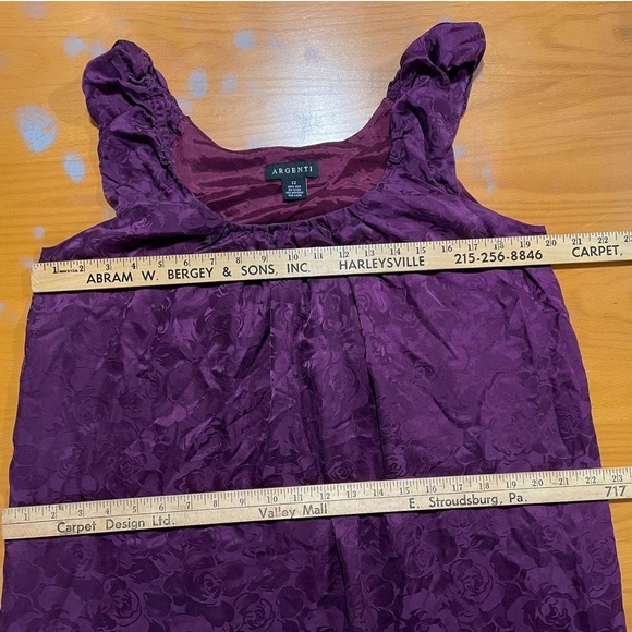 VTG 90s Loose L 12 Argenti Silk Floral Dress Purple Sleeveless Knee Length Shift - Picture 9 of 10